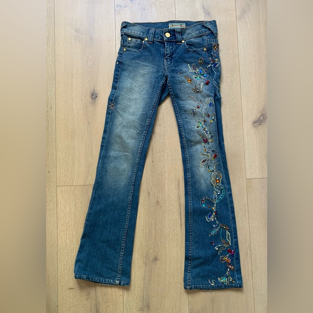 Allen B. By Allen Schwartz Embroidered/Rhinestone/Gemstone Denim Jeans size 26